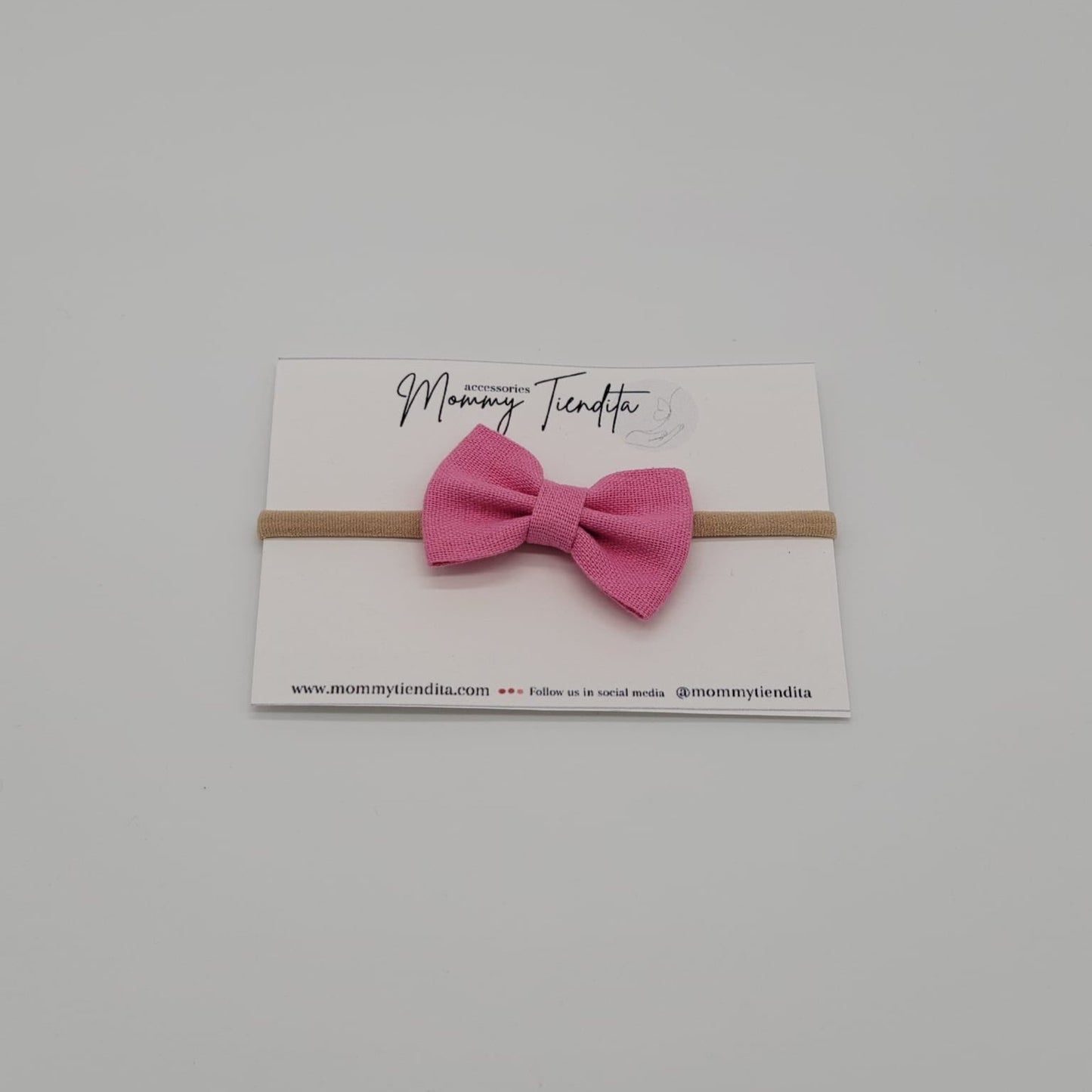 Nylon headband small bow dark rosa