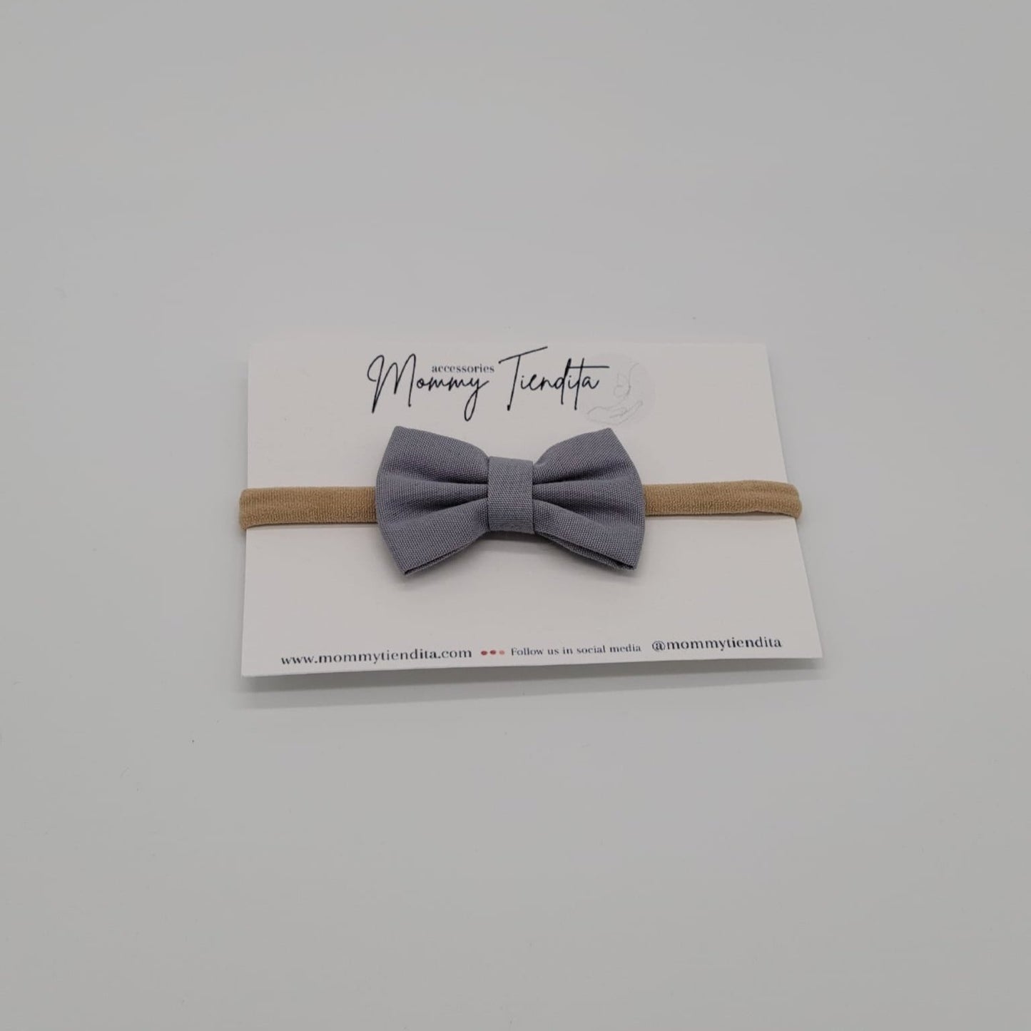 Nylon headband small bow blue gray