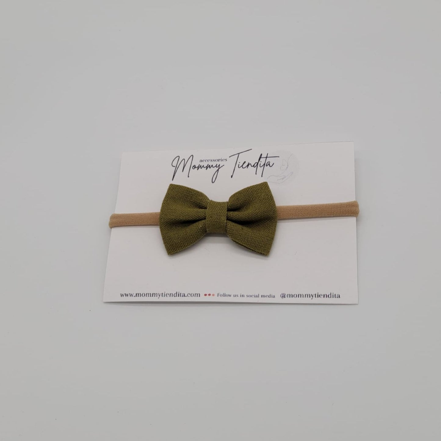 Nylon headband small bow Olive