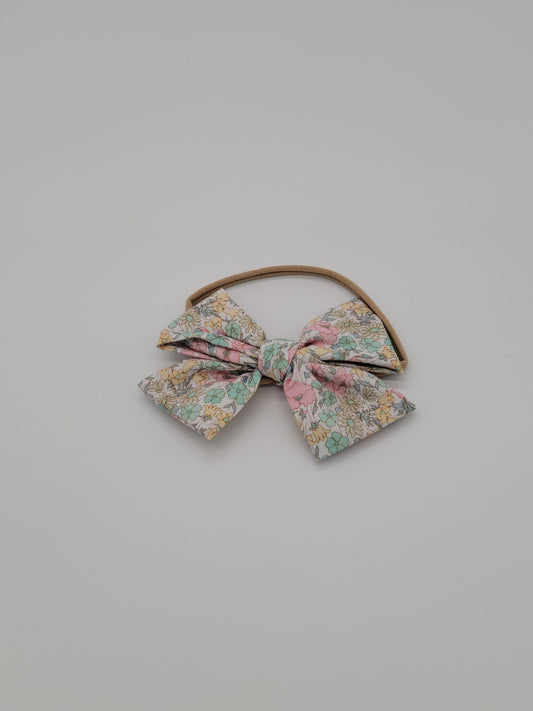 Nylon headband flowers green pink