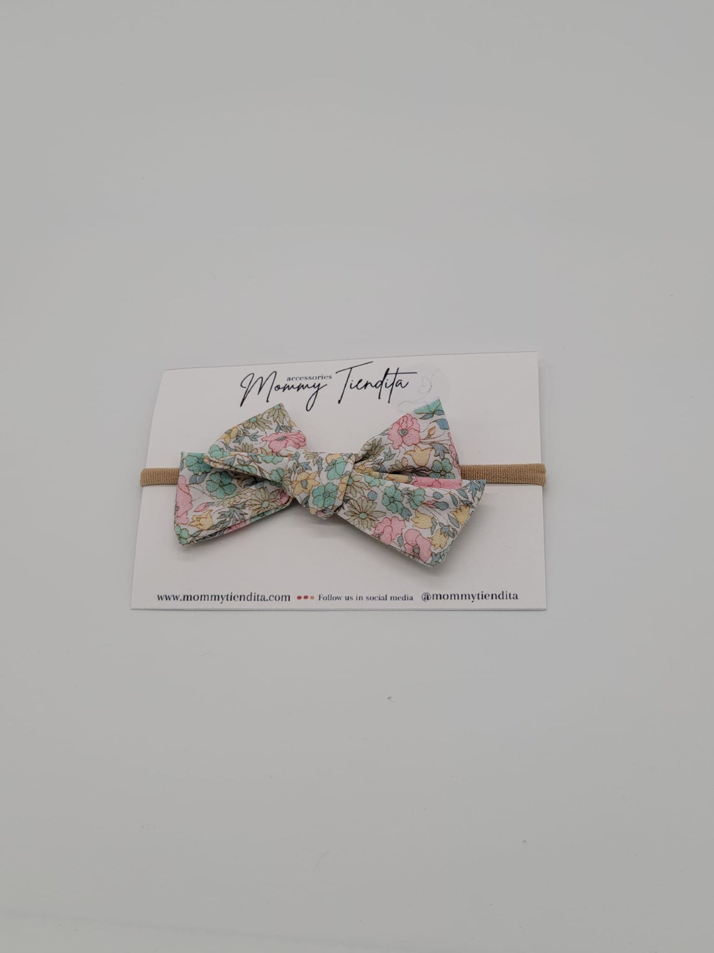 Nylon headband flowers green pink