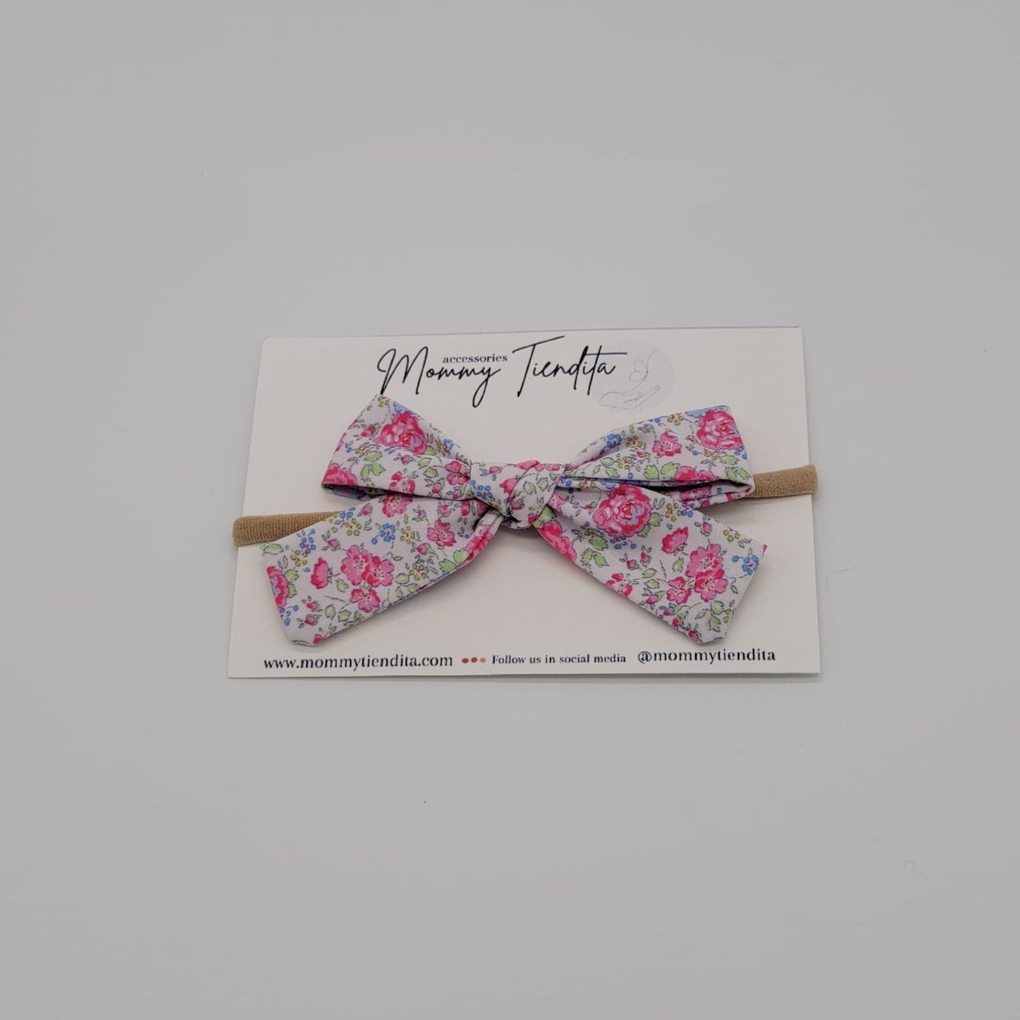 Nylon headband viscose flowers fucsia blue medium