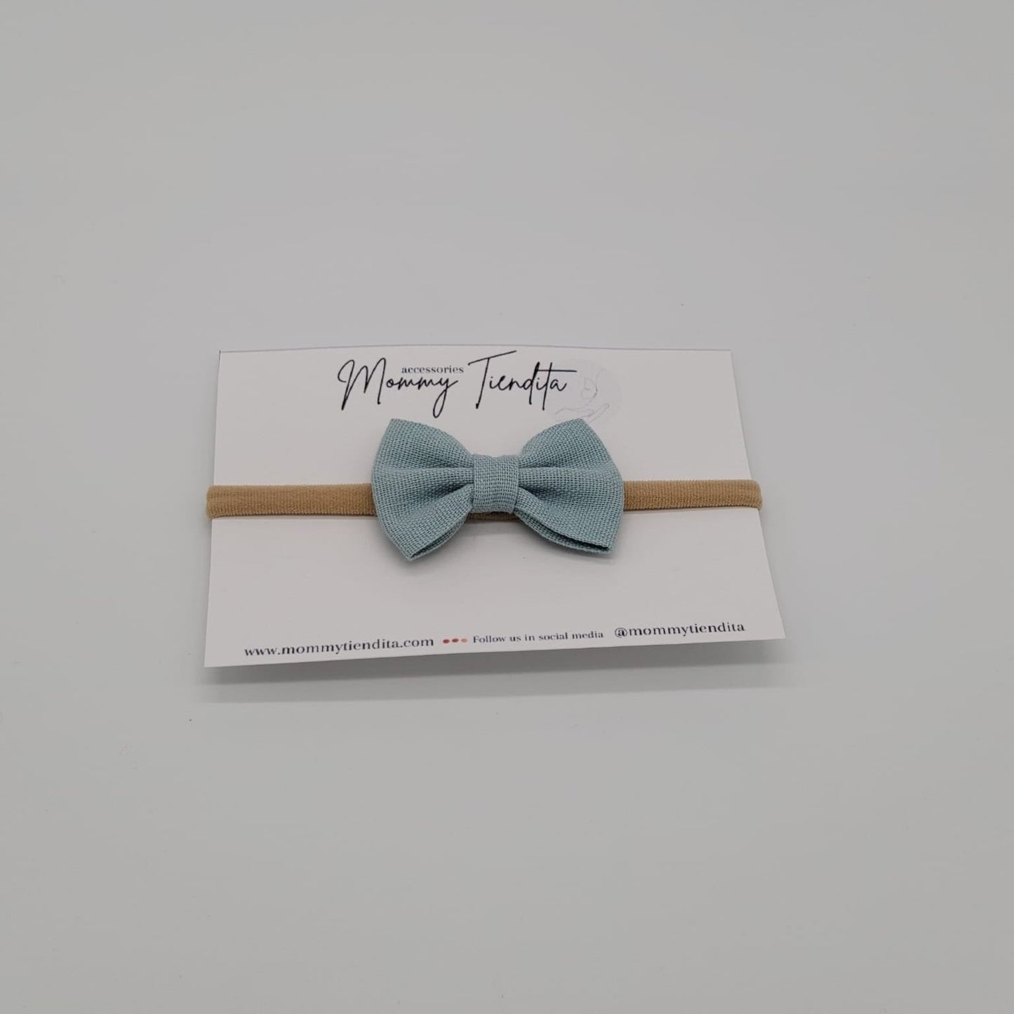 Nylon headband small bow light blue